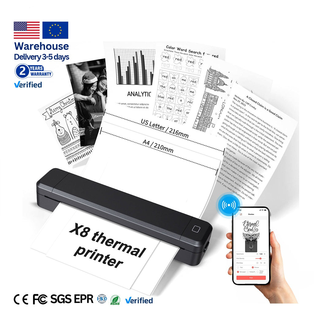 Mini Portable Inkless Printer Mobile Phone Use for Wireless 1500mAh Stock