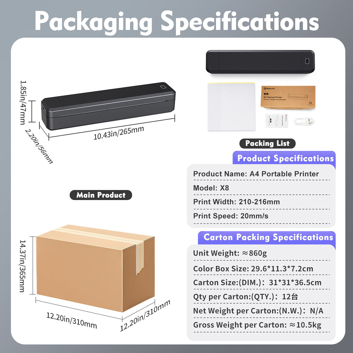 Mini Portable Inkless Printer Mobile Phone Use for Wireless 1500mAh Stock