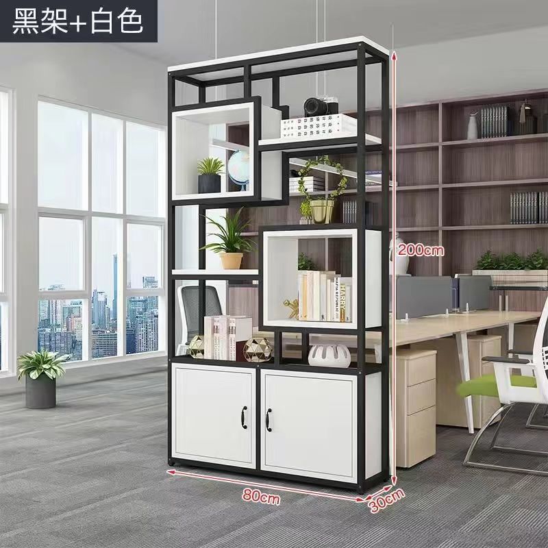 Floor-standing industrial-style partitioned storage rack bookshelf