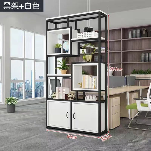 Floor-standing industrial-style partitioned storage rack bookshelf